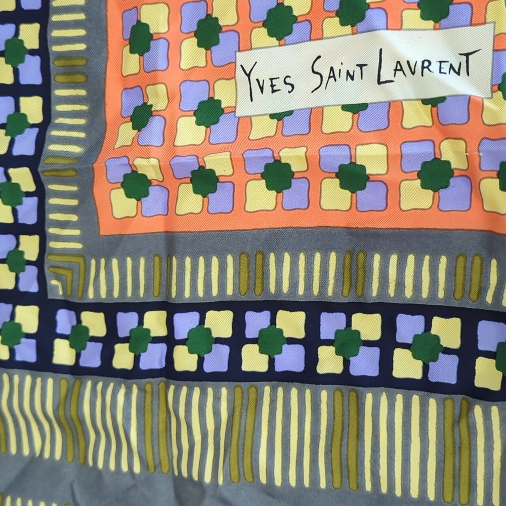 Yves Saint Laurent Gray and Gold Patterned Scarf 100% Silk - Picture 3 of 5